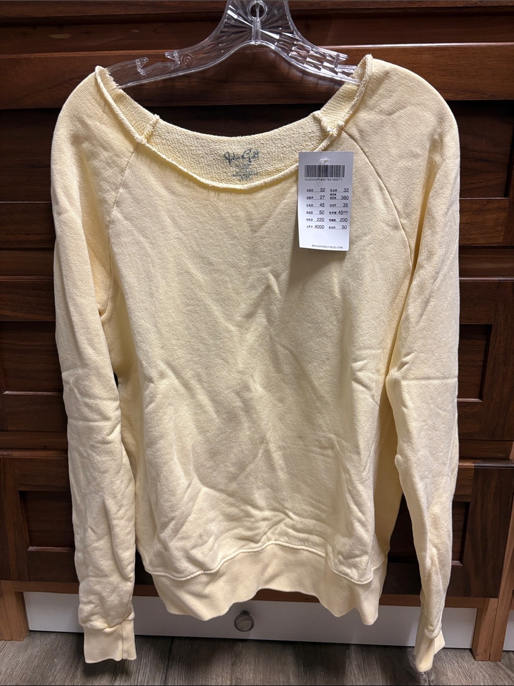 Brandy Melville Light Yellow Off the Shoulder Sweatshirt
